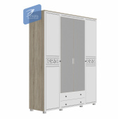 МАДЛЕН Шкаф 4х ств кор-дуб сонома св,фас-матовая Ясень белый Эмаль Ф/п-Серебро о