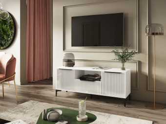 тв тумба Кимберли_белый текстурный_белый глянец